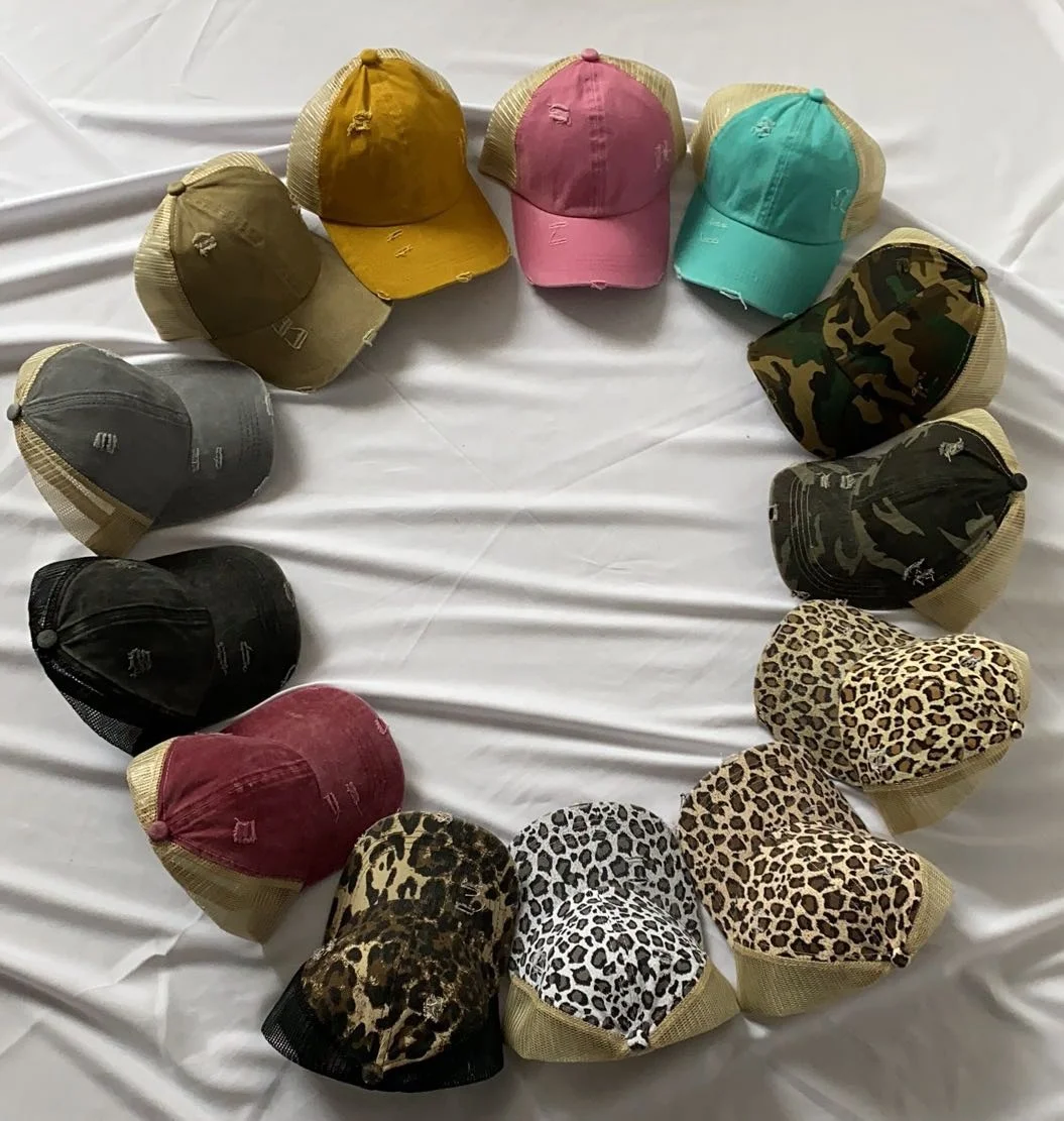 Funky Junque Criss Cross Women's Baseball Cap - Distressed Trucker Hat With Ponytail Hole For Messy Buns & High Ponytails, Adjustable One Size, Black/Black Camo - View #5