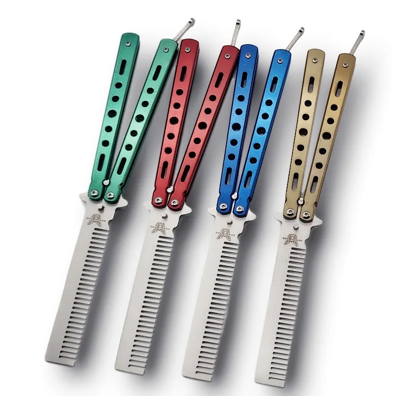 Wholesale Stock Various Colors Unsharpened Comb Knife Training Knife Stainless Steel Dull Blade Comb Exercise Butterfly Knife