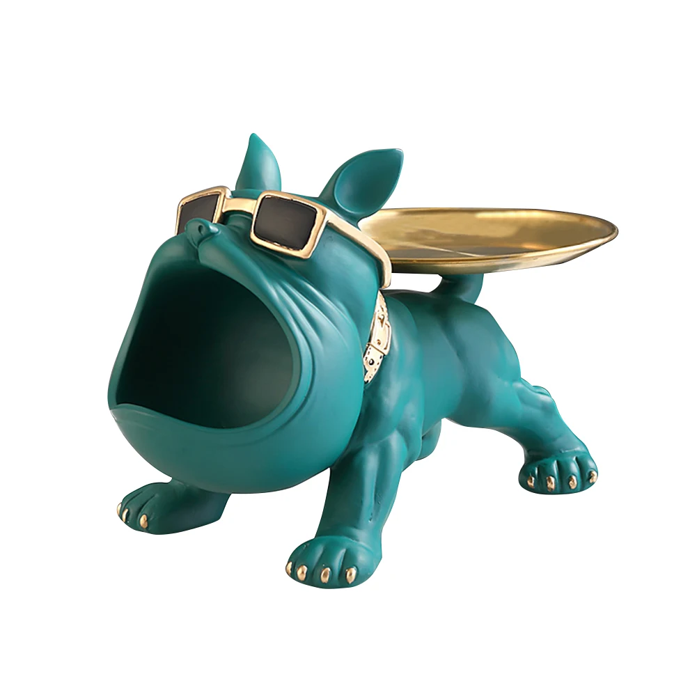 Huhote Bol à Clés Bouledogue Français - Sculpture Décorative Noire - Grande Boîte De Rangement