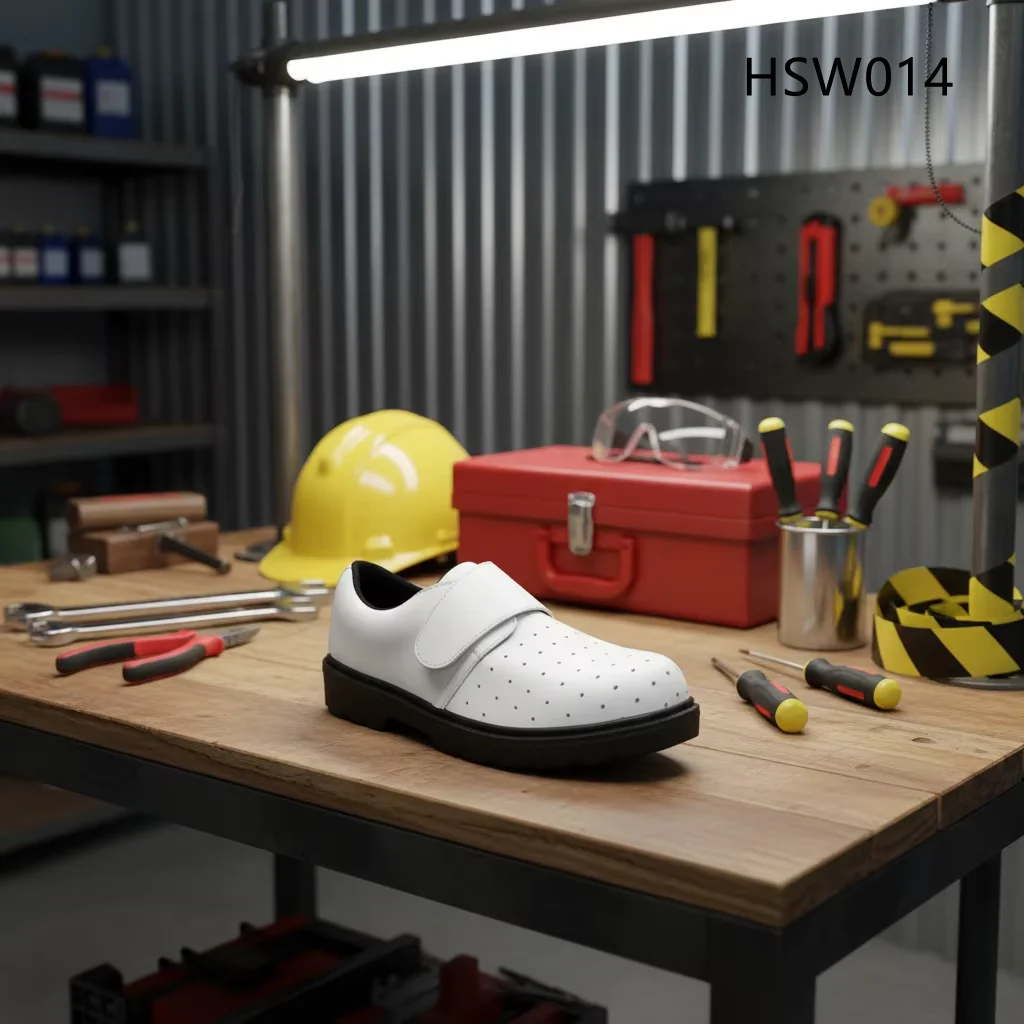 HY,Qatar Market Popular Bacteria Resistant White Safety Shoes Big Magic Tape Design Work Clogs with Ventilation Holes HSW014