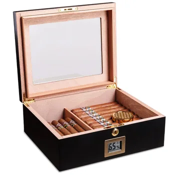Cigar Humidor Gift Set with Hygrometer and Humidifier Cedar Wood Lined Caes box with Safety Lock Large Capacity Humidors