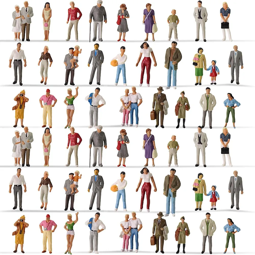 Evemodel 30 Figurines Peintes 1/43 – Personnages Miniatures Pour Trains O Gauge, Scènes De Gare Et Maquettes – 30 Poses Différentes