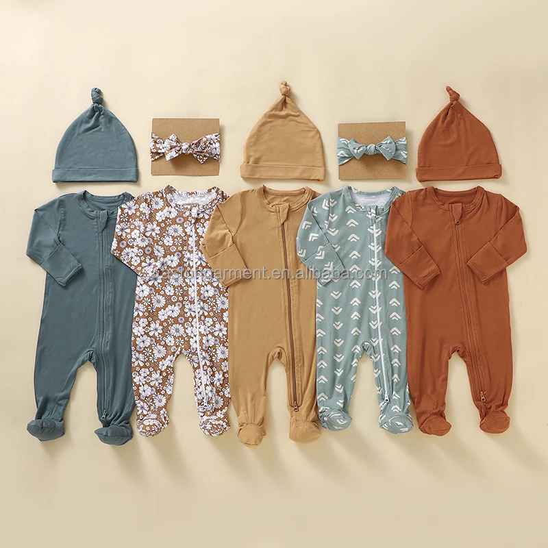 Customized Printing Doubleway Zipper Baby Bamboo Onesie Fold Over