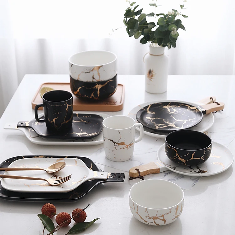 Hot Sale Handmade Exquisit Porcelain Dinnerware Set Marble Luxury Ceramic Dinner Set With Cofffe Mug - Image 3
