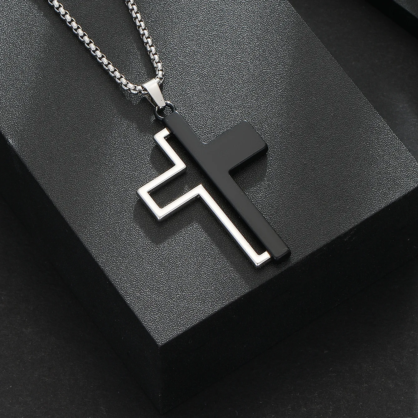 Black Stainless Steel Cross Necklace for Men Trendy Design