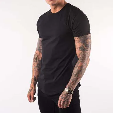 Curved Hem Crew Neck High Quality Mens Muscle Slim Fit T Shirt Sleeve ...