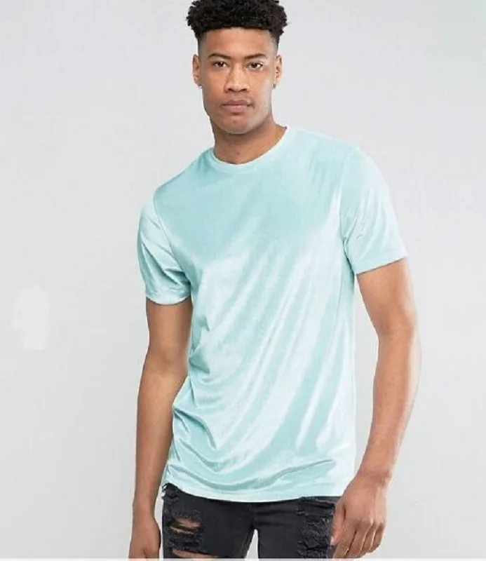Wholesale Velour O Neck Velvet T Shirt Men Regular Hem