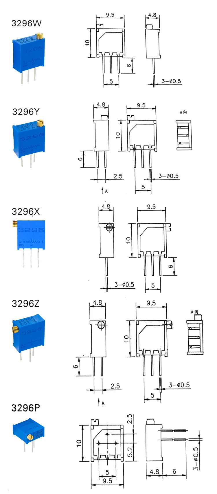 微调电位器3296w 3296y 3296p 3296z 3296x微调电位器10k