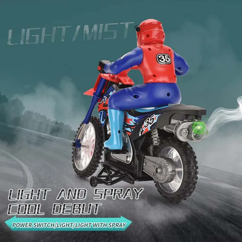 Electric Stunt Motorcycle Car Toys 1/10 2.4GHz Remote Control Spray Drift  Racing Motorbike Model with Lights