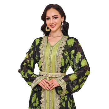 Wholesale custom Muslim print hot diamond stain kaftan dresses dubai Arab woman