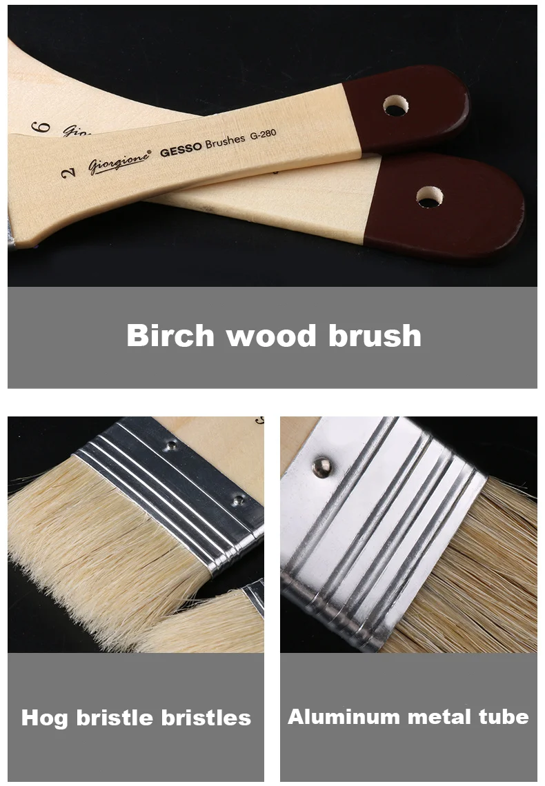 Artist Board Brush Set Bristle Paint Row Brush Wood Handle Flat Nylon