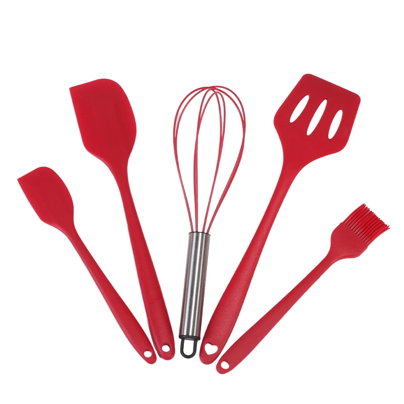 Heat Resistant 5-piece Silicone Spatula  Rubber Cooking Utensils Mixing Scraper Bake Set Non-stick Silicone Kitchen Utensils Set