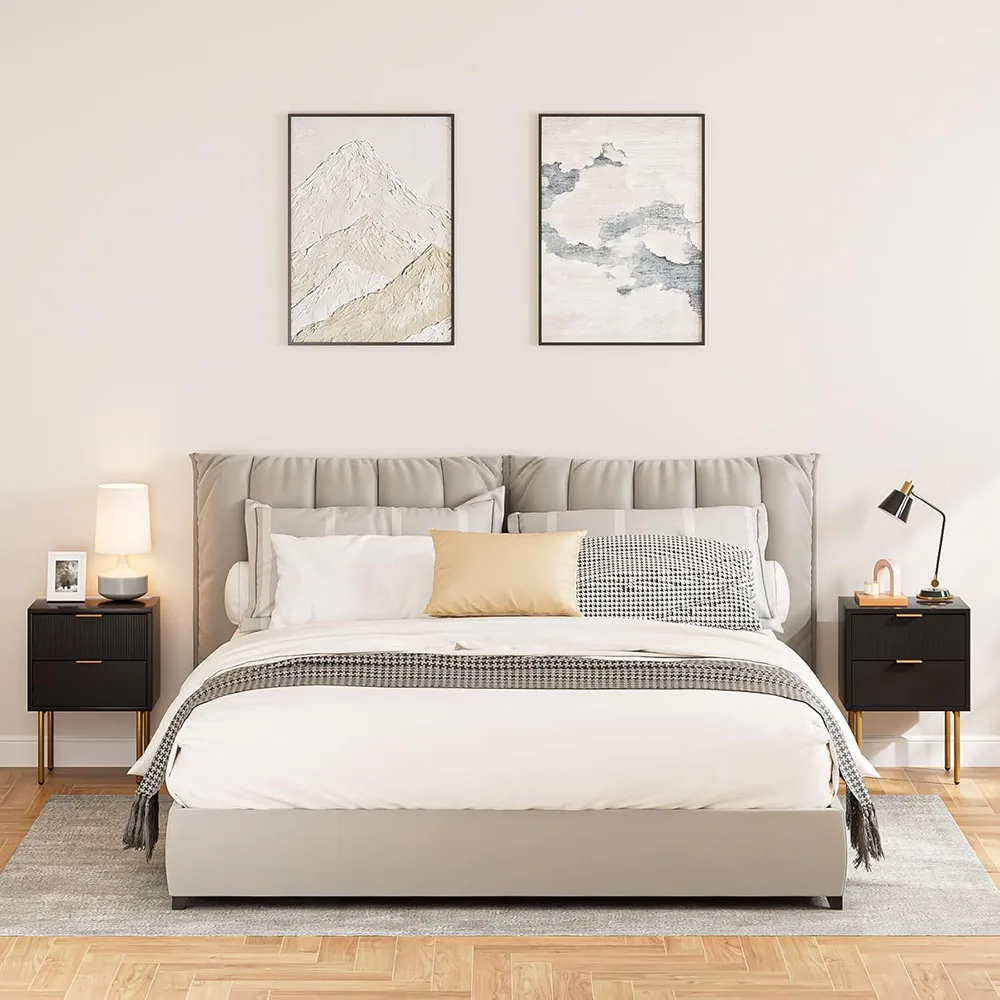Modern Nightstand with Gold Frame 2 Drawers Small Bedside Table for Bedroom Living Room Dining Wooden Side Table for Home Use supplier