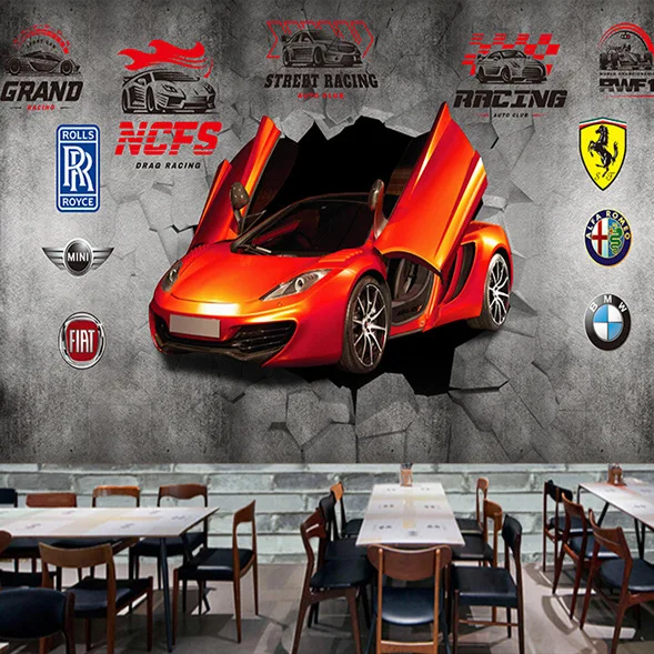 Déco Murale Sticker Voiture De Sport 3D Rouge - Papier Peint Autocollant Amovible Pour Chambre Ou Garage