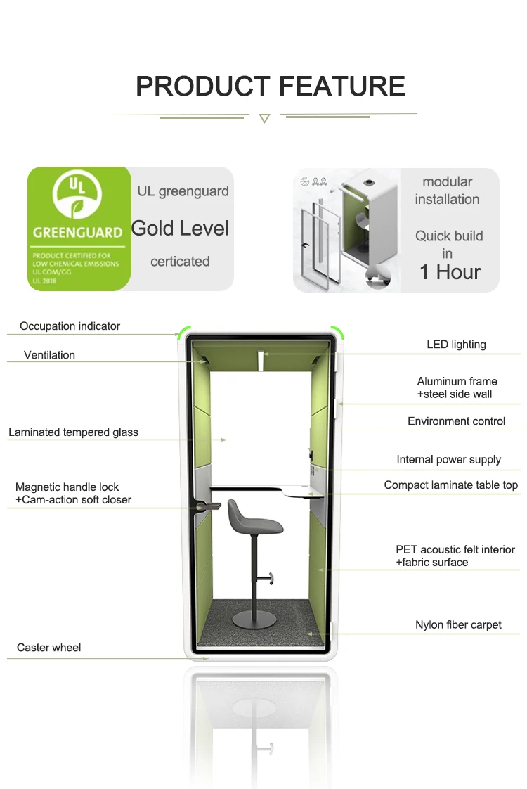 STC30dB Sound Insulation Soundproof Booth with 4000K Natural Light and 100-240V Power Supply Private Meeting Pod