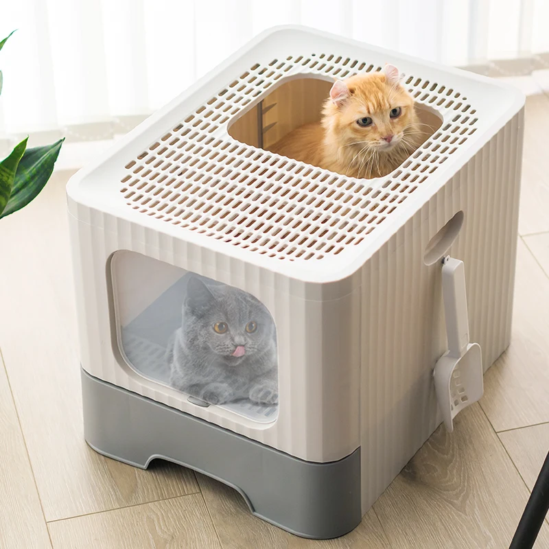 Collapsible Foldable Big Cat Litter Box Toilet Enclosure House Square ...