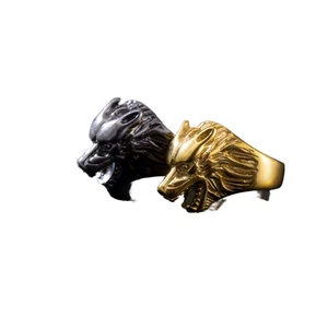 MW Stainless Steel Man Ring Domineering Wolf Head Vingking Gold Plated Jewelry for Wedding 3D Animal Wolf Head Men Rings