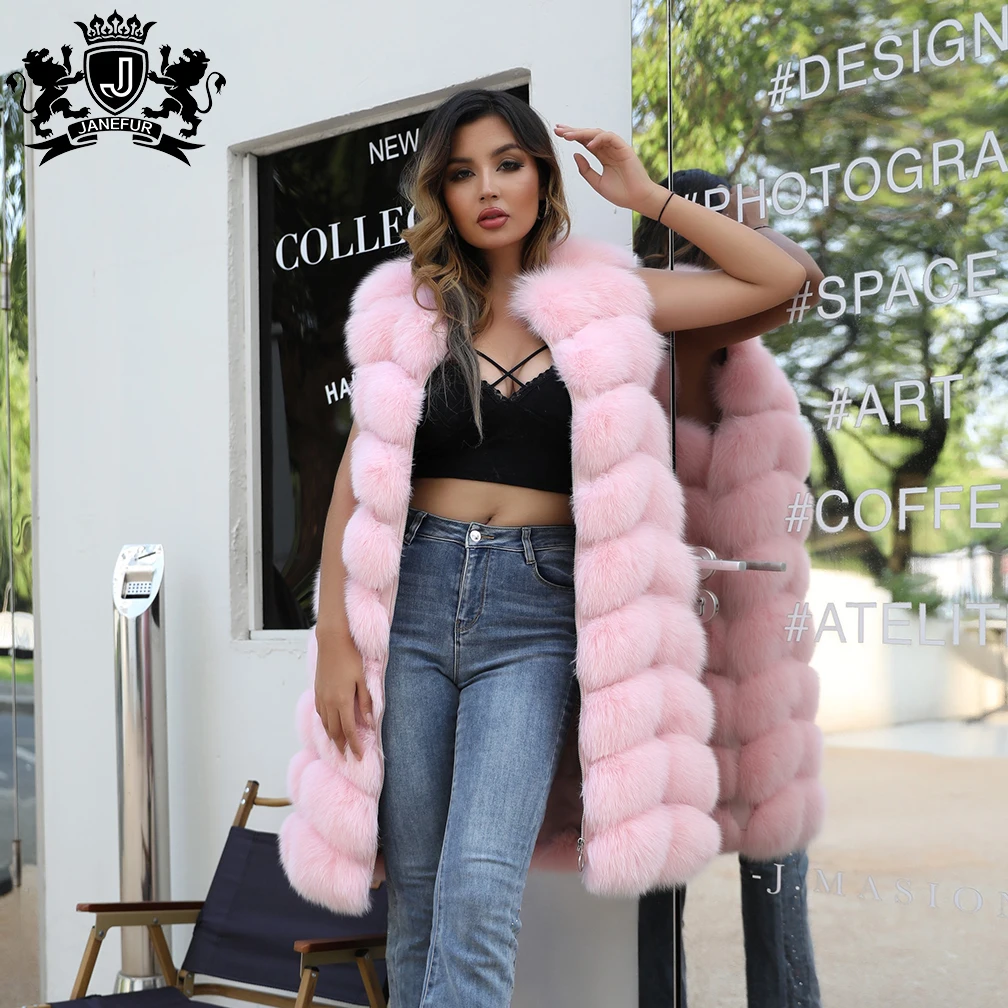 High Level Customized Natural Fur Vest Women Long Fur Gilet Coat Jacket Pink Fur Vest