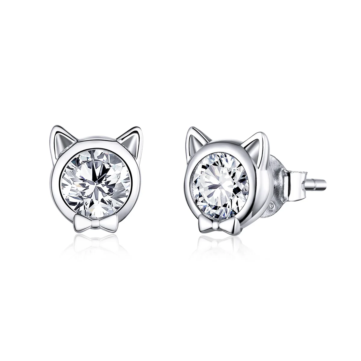 Cute Cat Stud Earrings for Women 925 Sterling Silver Minimalist