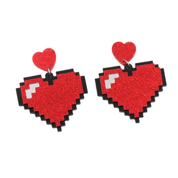 ERS195ER1321 New Design Valentine Handmade Gift For Women Acrylic Jewelry Black Red Heart Drop Earrings