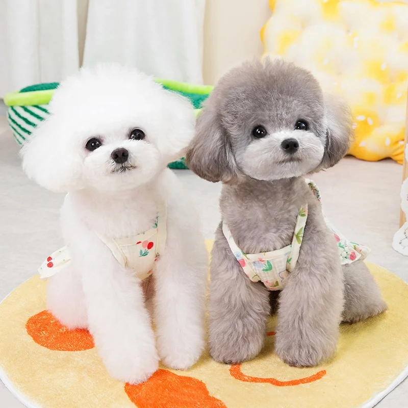 Cherry Flower Pattern Printing Cotton Pet Dog Summer Sling Tutu Skirt Dress for Spring and Fall Seasons