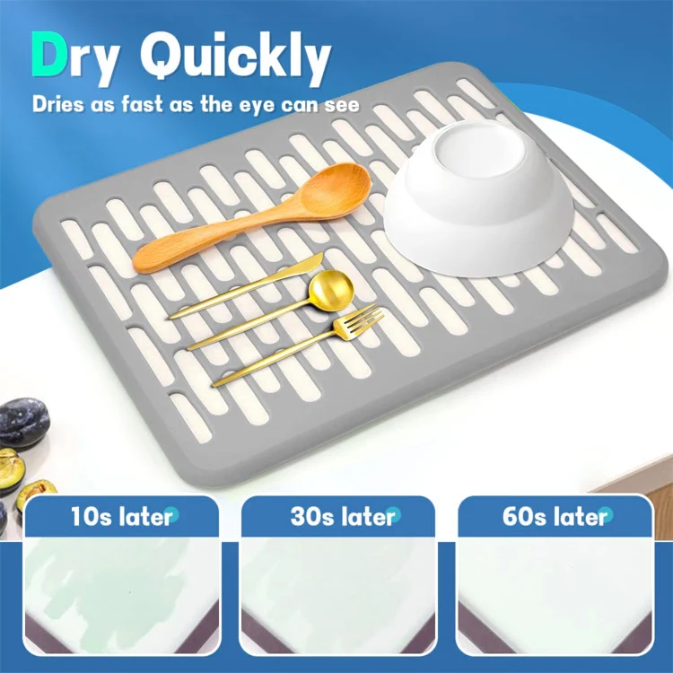 Stone Dish Drying Mats Wrapped in Silicone Webbing for Kitchen Counter Diatomaceous Earth Quick Kitchen Drying Mat