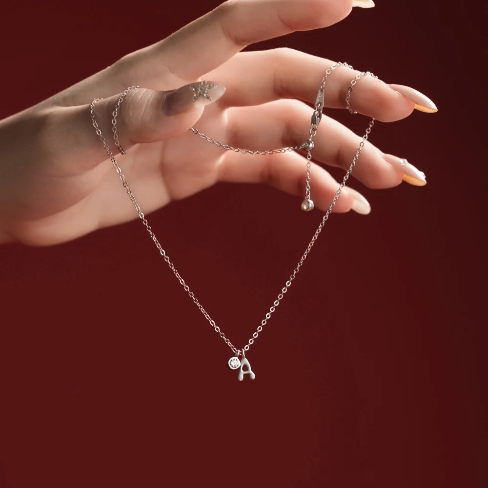 KAKODIY -A- Initial Necklace Rhodium Plated 925 Sterling Silver 5A Zirconia Small Initial Monogram Pendant Necklace for Women detail 1