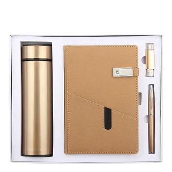 Vacuum flask + A5 notebook + USB flash drive + pen giveaways with logo custom holiday gift