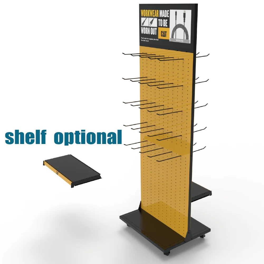 Bevis Custom Light-Duty Metal Movable Roller Floor Standing Pegboard Mobile Phone Accessory Display Stand With Hooks for Store
