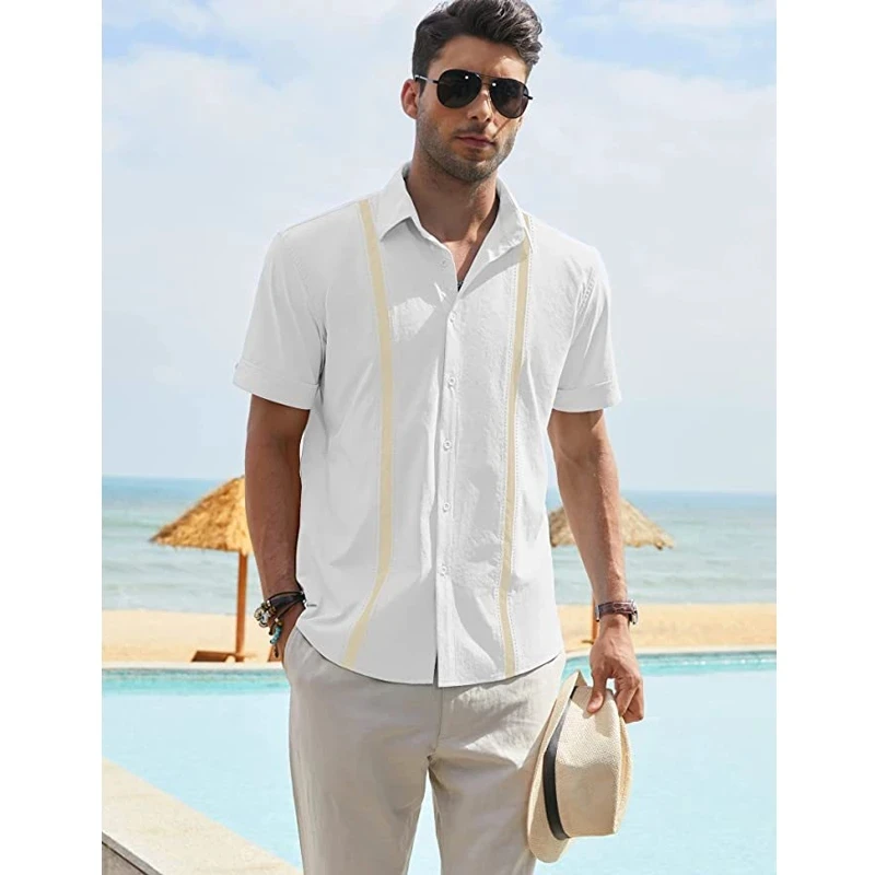 New Fashion Shirt Men Stripe Stitching Short Sleeve Cardigan Linen Shirt  For Male Clothing Summer Streetwear Casual Men Tops - Buy Men Shirts,Short  Shirt Men,Shirts Men Product On Alibaba.Com