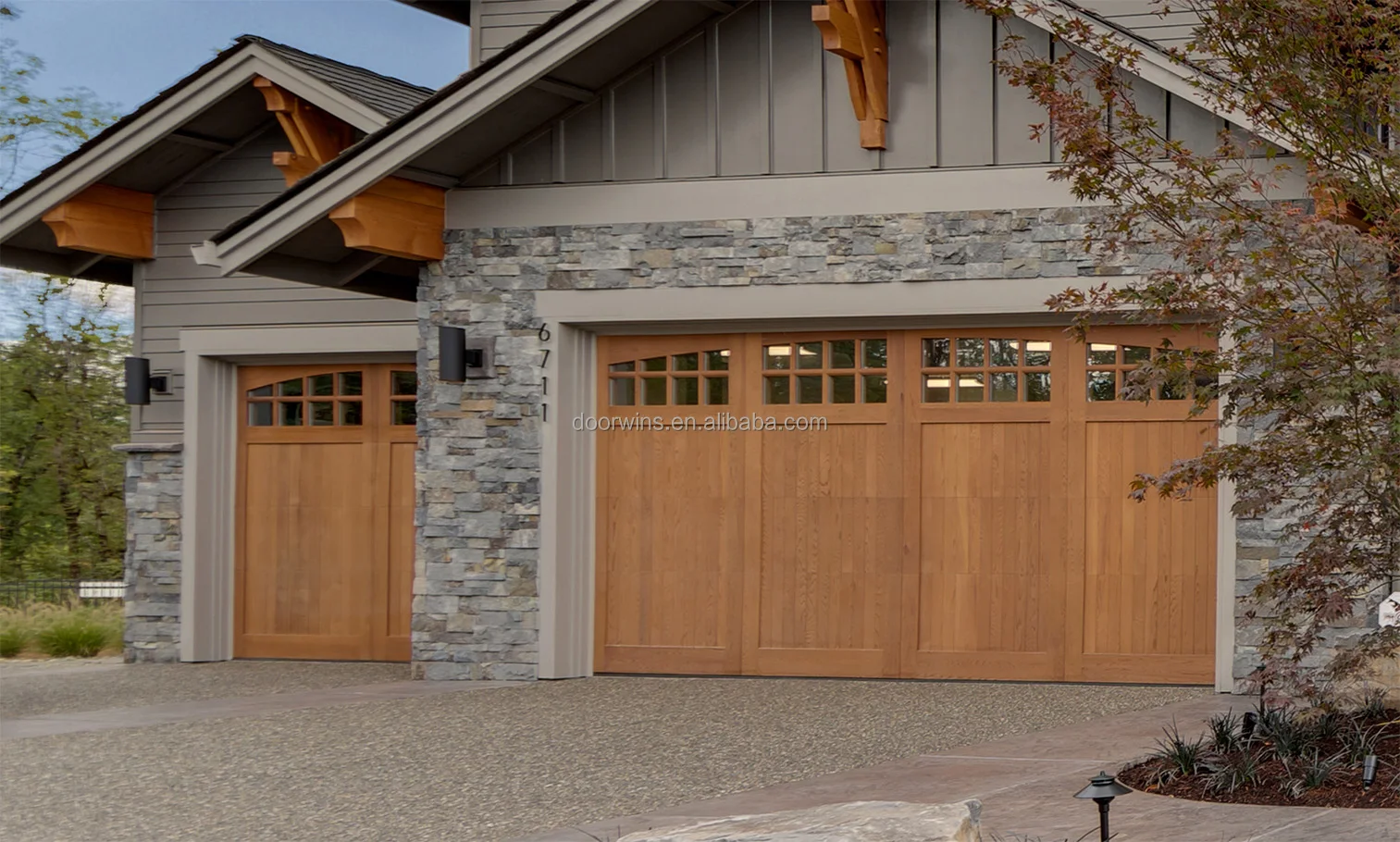 Private Custom Electric Remote App Control Remote Switch Solid Wood Garage Door, White Oak, Red Oak, Red Cedar Teak, Cherry