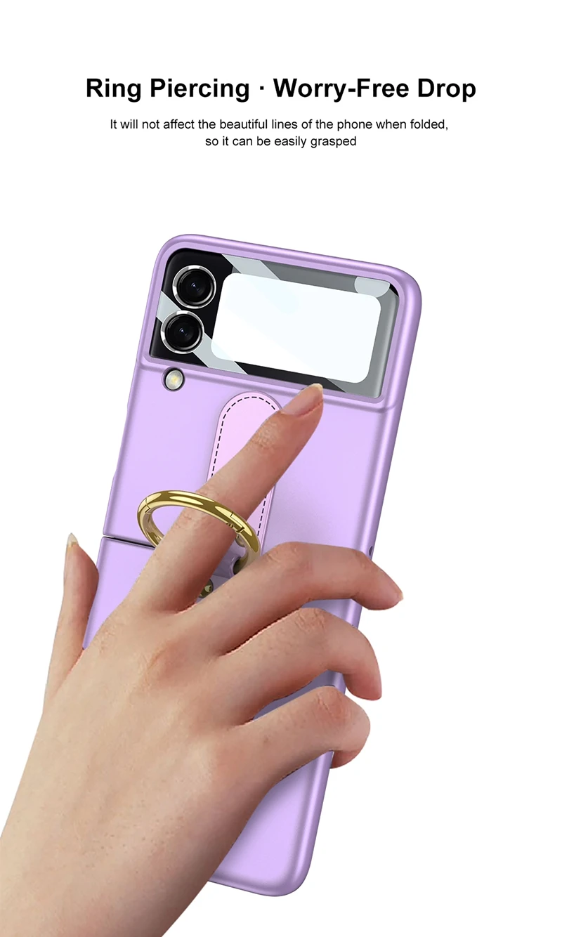 2 en 1 PC antichoc dur avec anneau en métal étui de téléphone portable pour Galaxy Z Flip 3 5g téléphone pliant femmes fille couverture