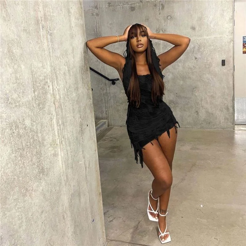 black mini dress y2k Miluxas Women's One Shoulder Bodycon Mini Dress Textured Short Sleeve Y2K Street Casual Short Dress Double Tiered Ruffle Hem Trendy Dress Black, Size: