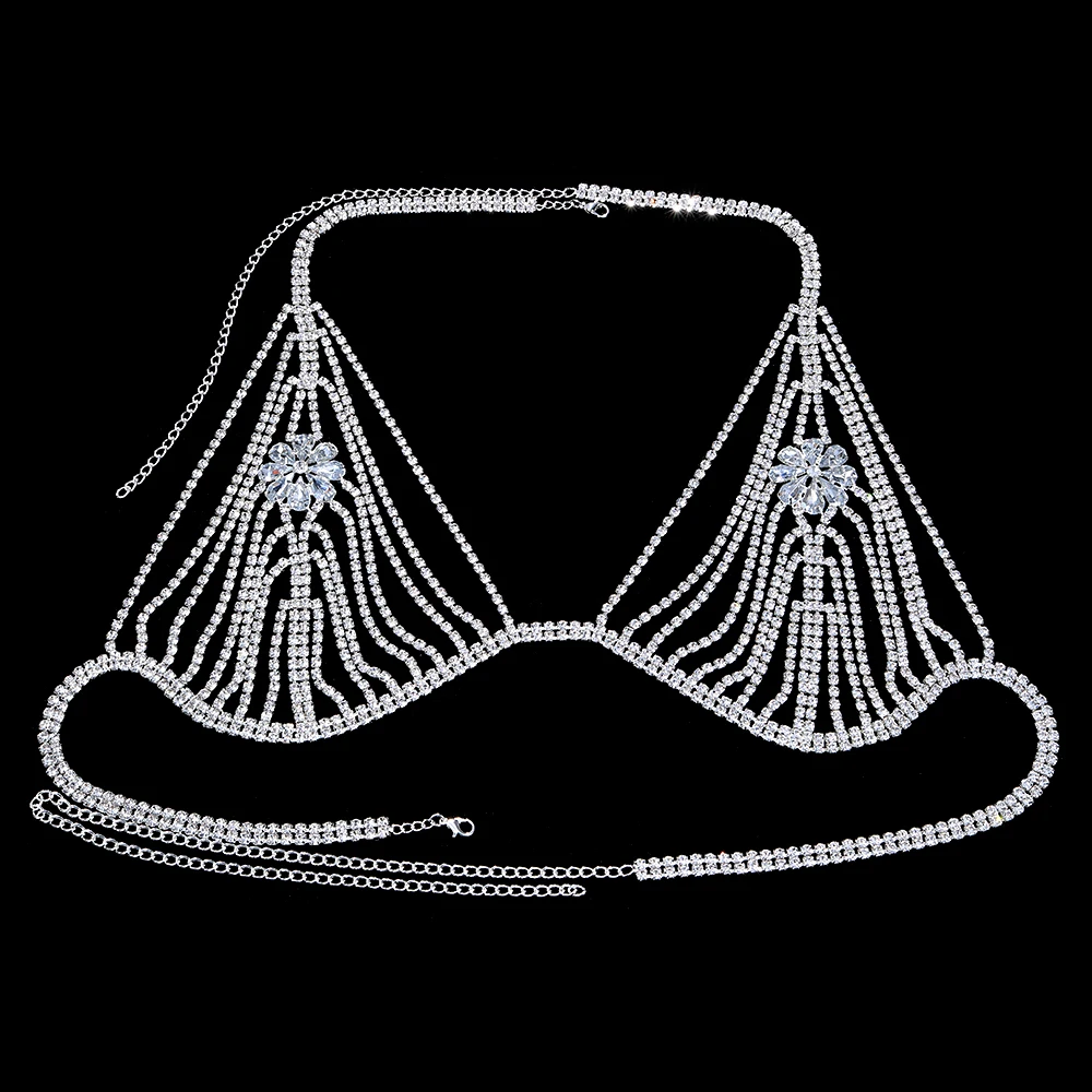 Shihan 2022 Crystal Bikini Tops Bralette Bling Bodies Chain Jewelry For Women Flower Bra Chain 