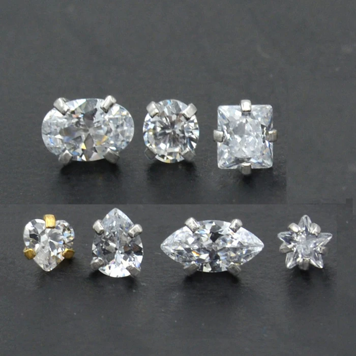 PTFE BioPlastic Flexible  Push in 16g Internal Thread Labret Jewelry with Star  CZ Gems