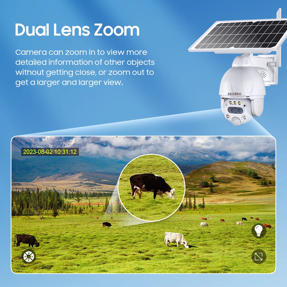 Dual Lens 12X Zoom 6W HD 3K 6MP 4G Solar Security Camera With Sim Card Metal Casing CCTV PTZ Security Outdoor Solar IP Camera