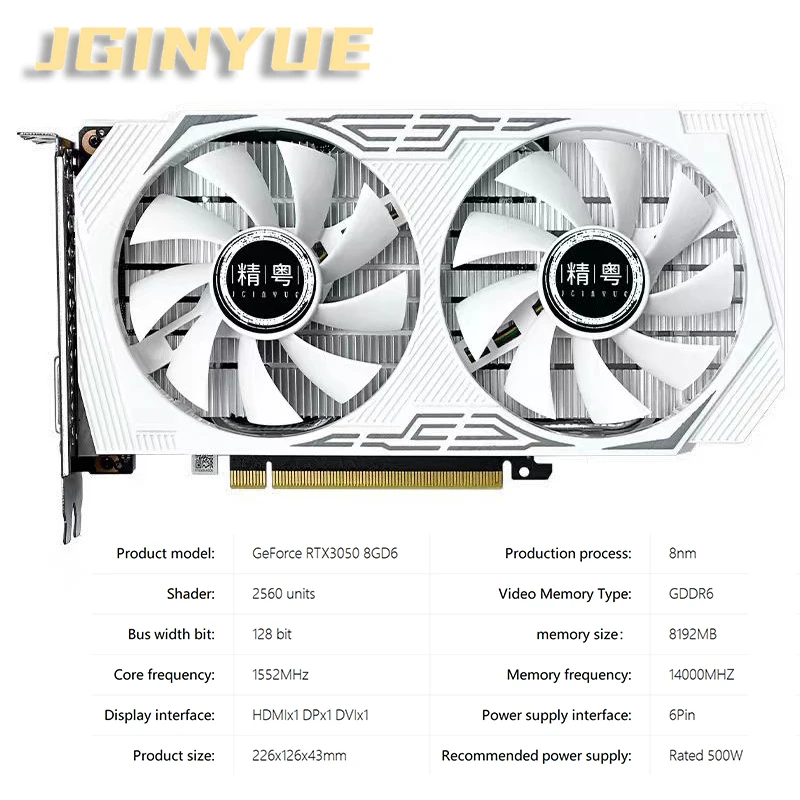 JGINYUE  RTX 3050 8GB Gaming Graphics Card with GDDR6 8Pin 128 Bit 8nm-Placa De Video Ac aperçu 2