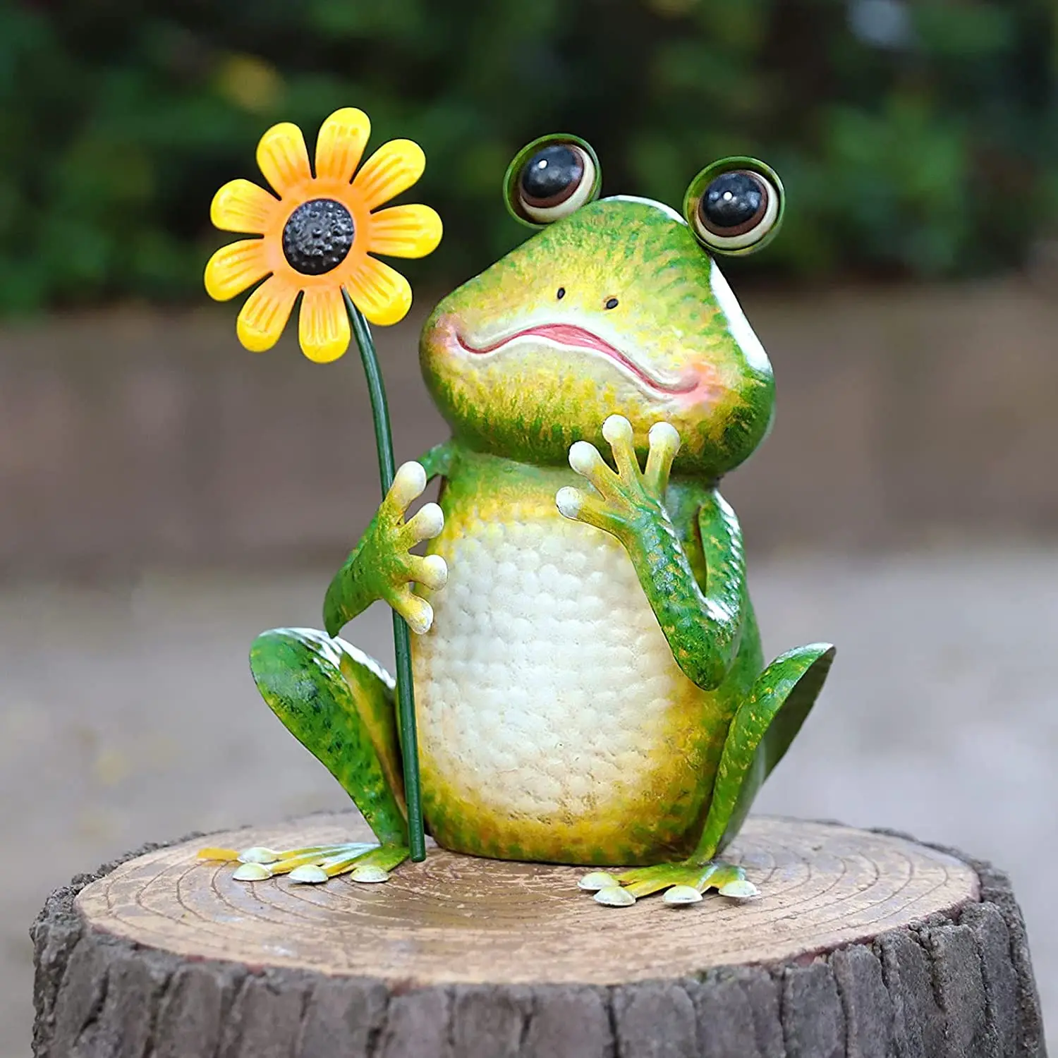 Metal Garden Frog With Sunflower Statue Outdoor Decor Metal Frog Yard ...