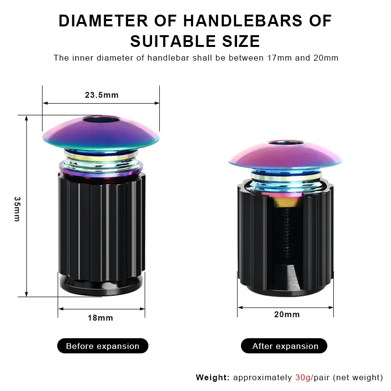 Size of RIDERACE Bike Handlebar End Plugs, Pair, Aluminum Alloy,