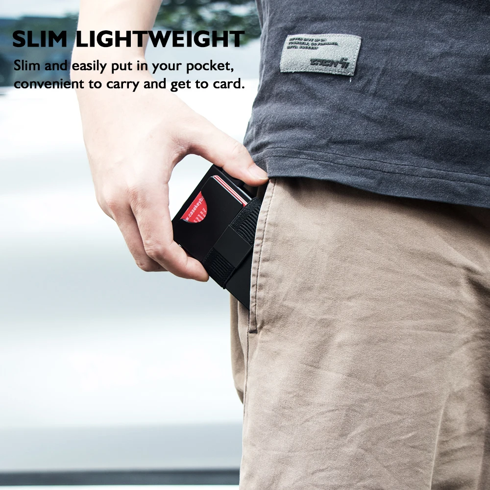 Slim Minimalist RFID Blocking Elastic Band Aluminum Money Clip Card Holder Popup Wallet