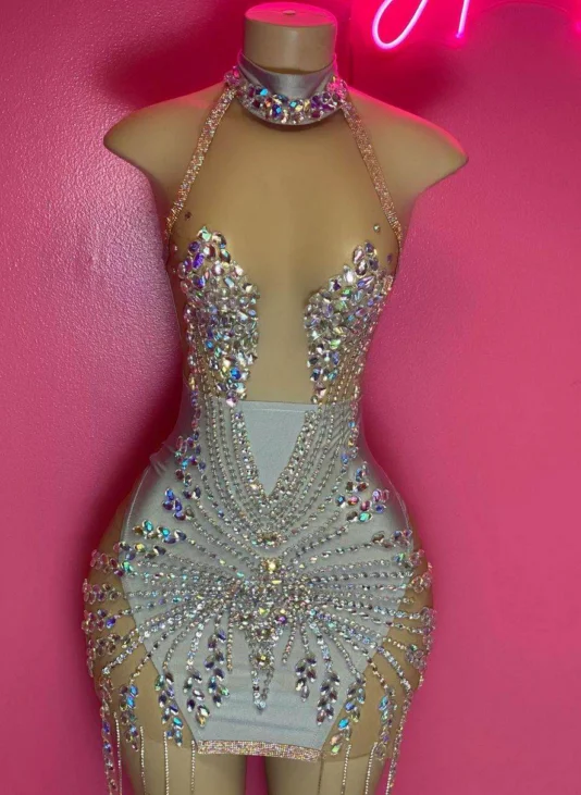 Customzied Make See Through Sparkly Birthday Dress Sexy Women Party Girl  Evening Dresses