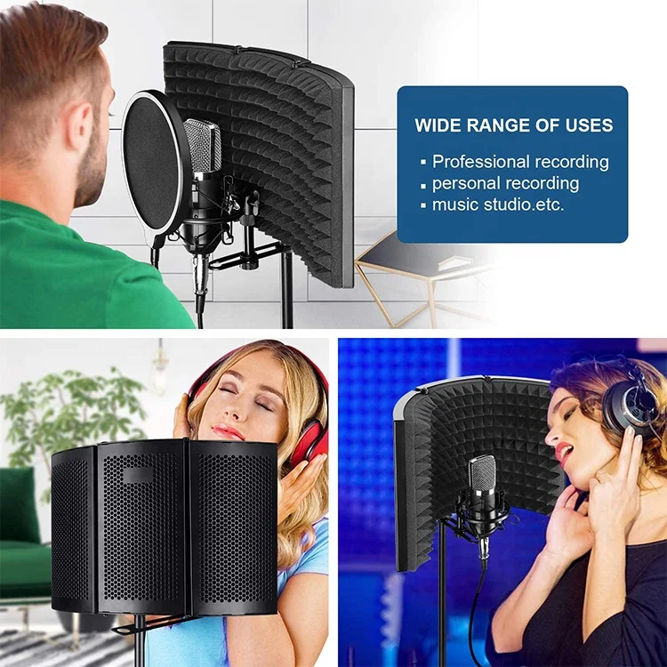 Professional Microphone Isolation Shield with Stand Microphone Soundproofing Cover Microphone Isolation Booth