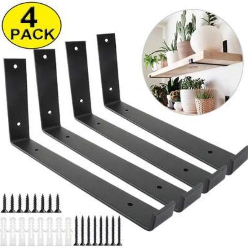 Heavy Duty Floating Shelve L Shape Corner Shelf Support Bracket Metal Black Wall Shelf Bracket