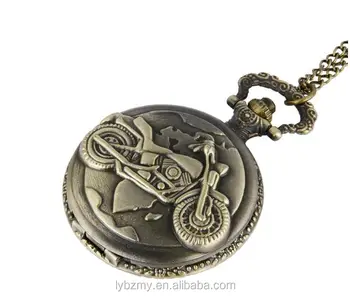 Quartz Bronze Skull Silver Vintage Clock Necklace Chain Pendant Motorcycle pocket watches