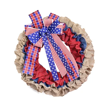 2024 New Design for American National Day Family Door Hanging Decoration Red, Blue, and White Bow Independence Day wreath