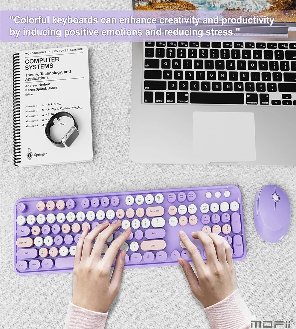 2.4G Wireless Full Size Round Keycap Keyboard Sets Wireless Keyboard and Mouse Comb for Home Office - Image 4
