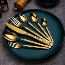 Luxury Stainless Steel wedding banquet gold plated Cutlery silverware flatware spoon and fork set