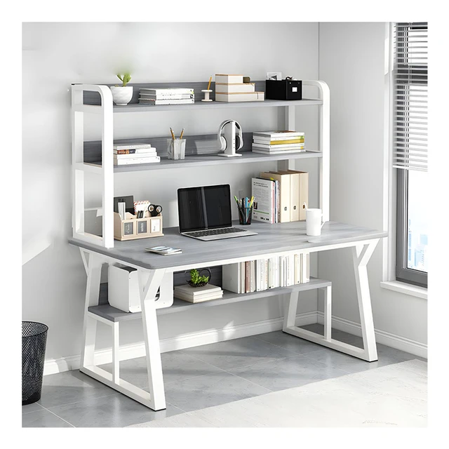Stock Available 100*50*147.5Cm Creative Workstation Wooden Study Office Table With Bookshelf