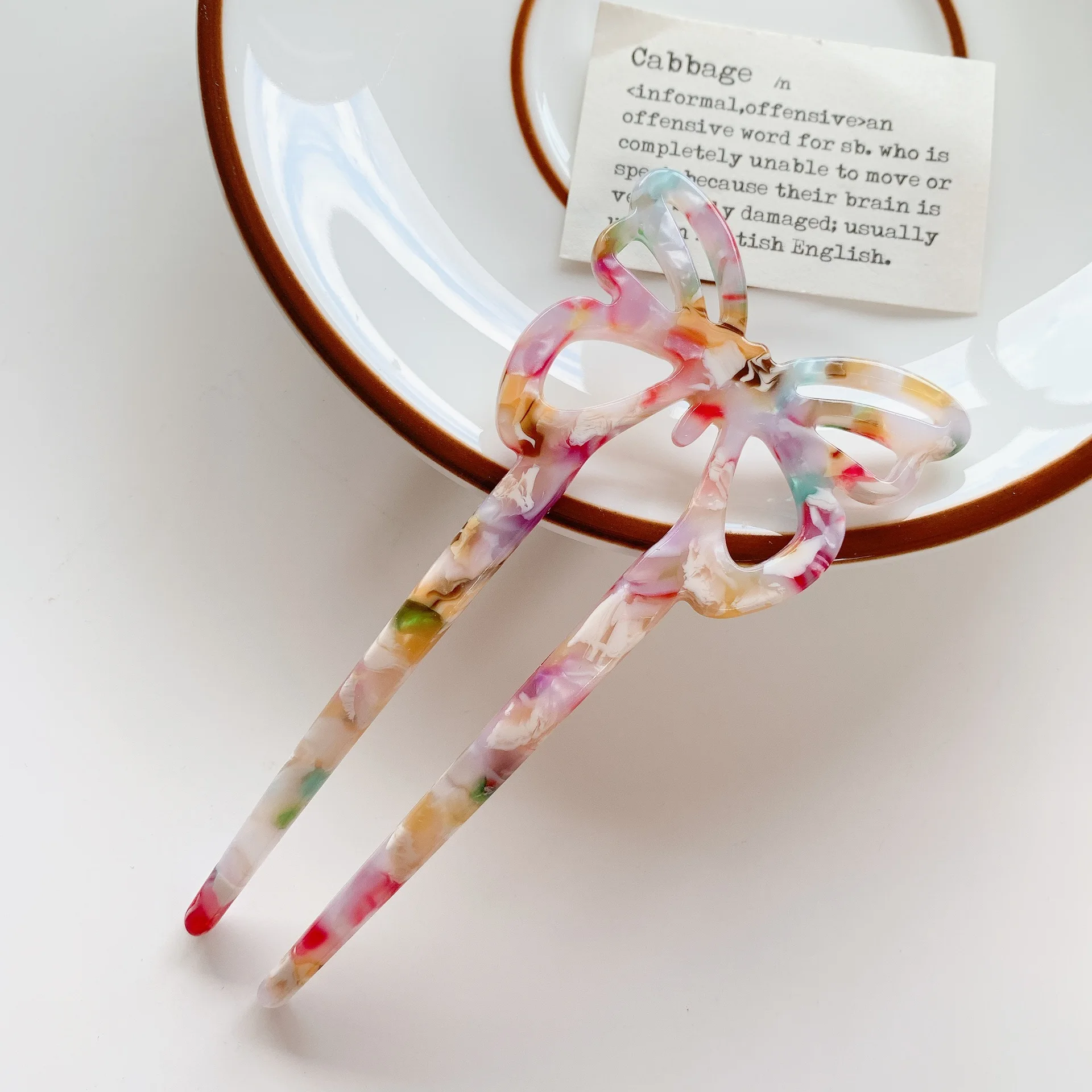 Новинка японские и корейские женские палочки для волос из уксусной кислоты красочная элегантная вилка для волос U-образная вилка-бабочка аксессуары для волос