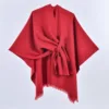Solid tassel strap shawl red - 130x150cm